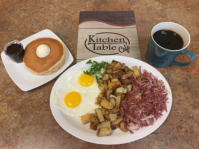 Corned Beef & Hash with 2 Eggs & Pancakes